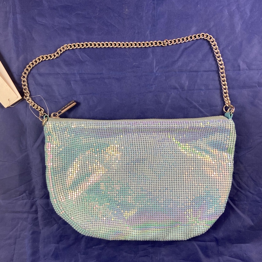 NWT Bloomingdale’s Aqua Bag A-Ellie Air Blue Green Mesh Baguette Shoulder Purse - Picture 3 of 13